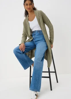 Knitwear>Papaya Sage Green Pointelle Longline Cardigan Sagegreen