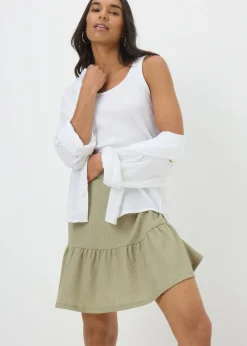 Skirts>Papaya Sage Green Textured Tiered Mini Skirt