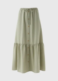Skirts>Papaya Sage Green Tiered Button Front Midaxi Skirt
