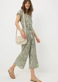 Jumpsuits & Playsuits>Papaya Sage Green Zebra Print Plisse Jumpsuit