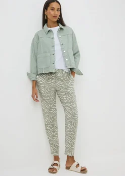 Trousers>Papaya Sage Green Zebra Print Tapered Trousers
