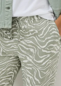 Trousers>Papaya Sage Green Zebra Print Tapered Trousers