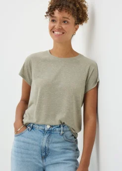 T-Shirts>Papaya Sage Linen Blend Regular Fit T-Shirt