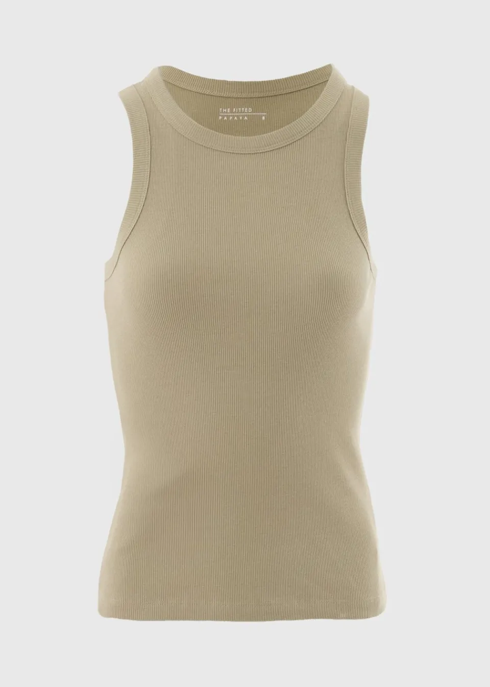 Tops>Papaya Sage Ribbed High Neck Racer Back Vest Top Sagegreen