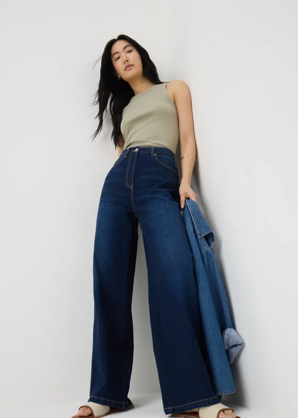 Tops>Papaya Sage Ribbed High Neck Racer Back Vest Top Sagegreen