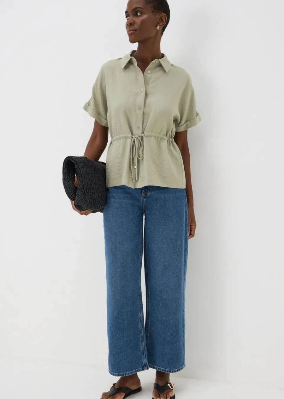 Tops>Papaya Sage Short Sleeve Tie Shirt