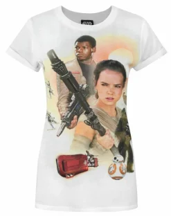 T-Shirts>Star Wars White Rey Finn BB 8 Force Awakens T Shirt