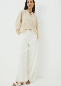 Tops>Papaya Stone Boho Tie Neck Blouse