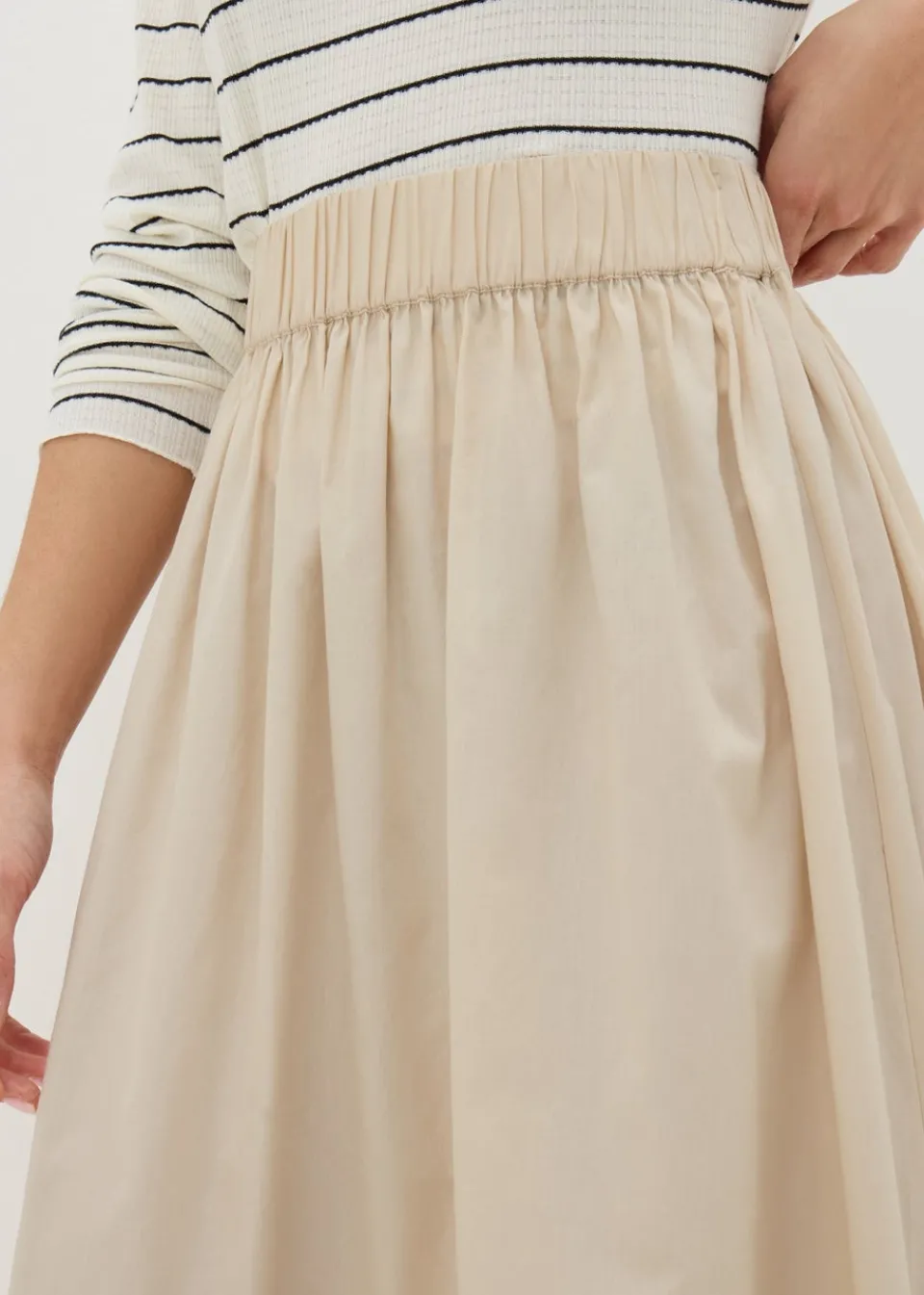 Skirts>Papaya Stone Cotton Midi Skirt