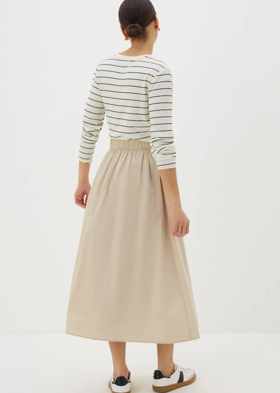 Skirts>Papaya Stone Cotton Midi Skirt