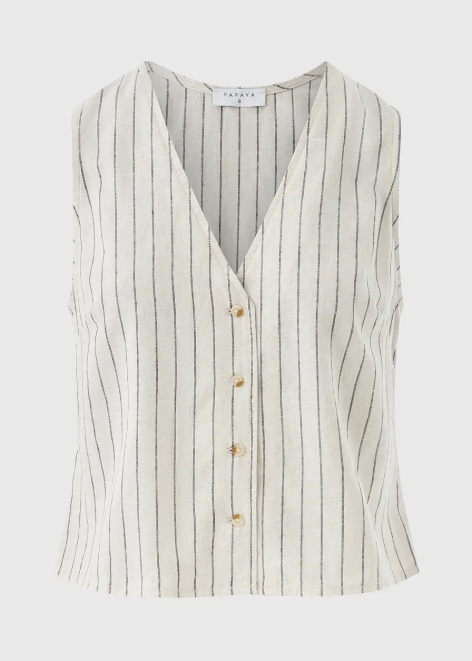 Tops>Papaya Stone Linen Blend Stripe Waistcoat