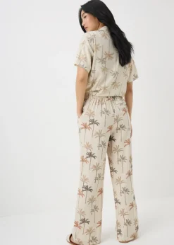Trousers>Papaya Stone Palm Linen Blend Wide Leg Trousers