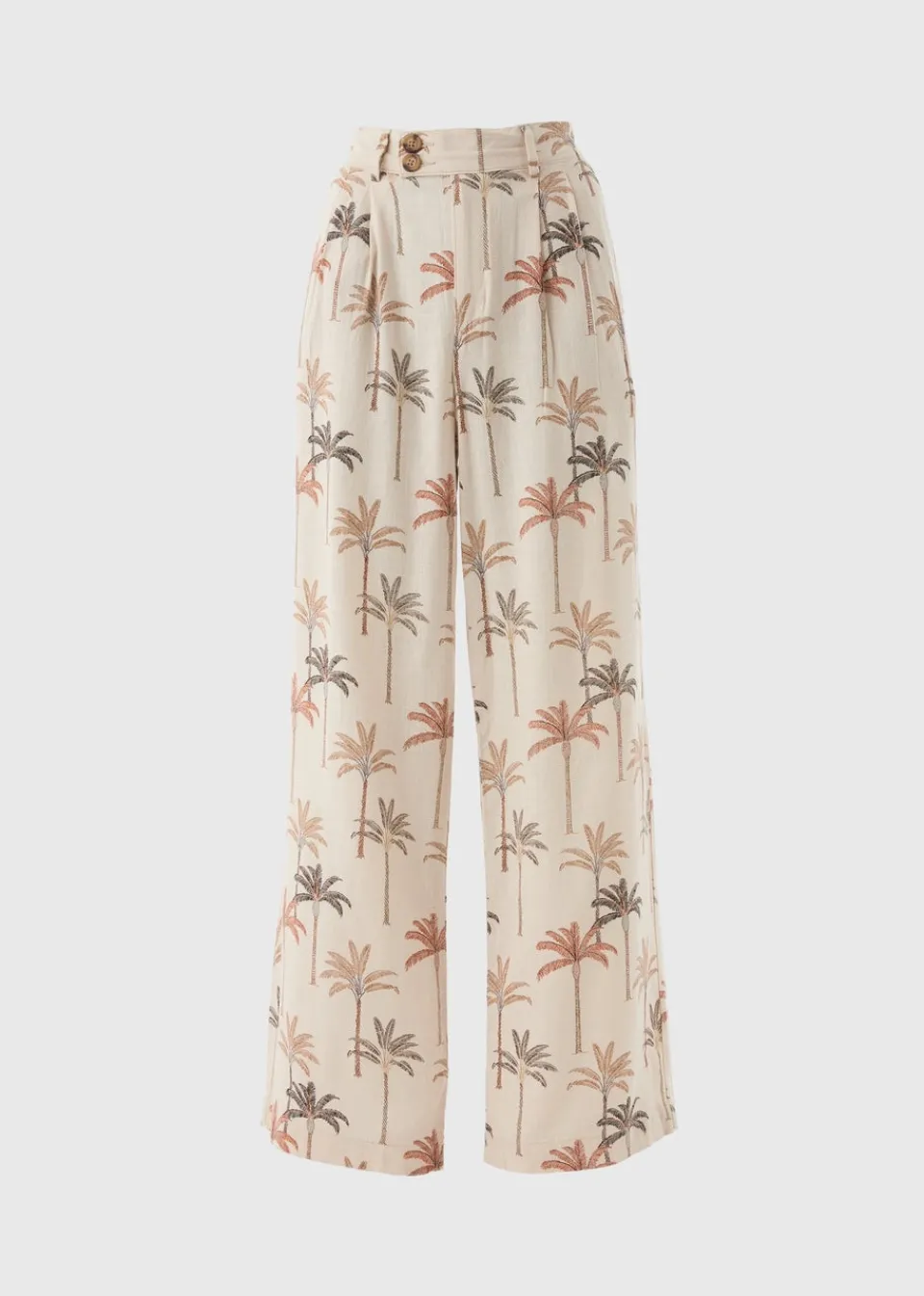 Trousers>Papaya Stone Palm Linen Blend Wide Leg Trousers