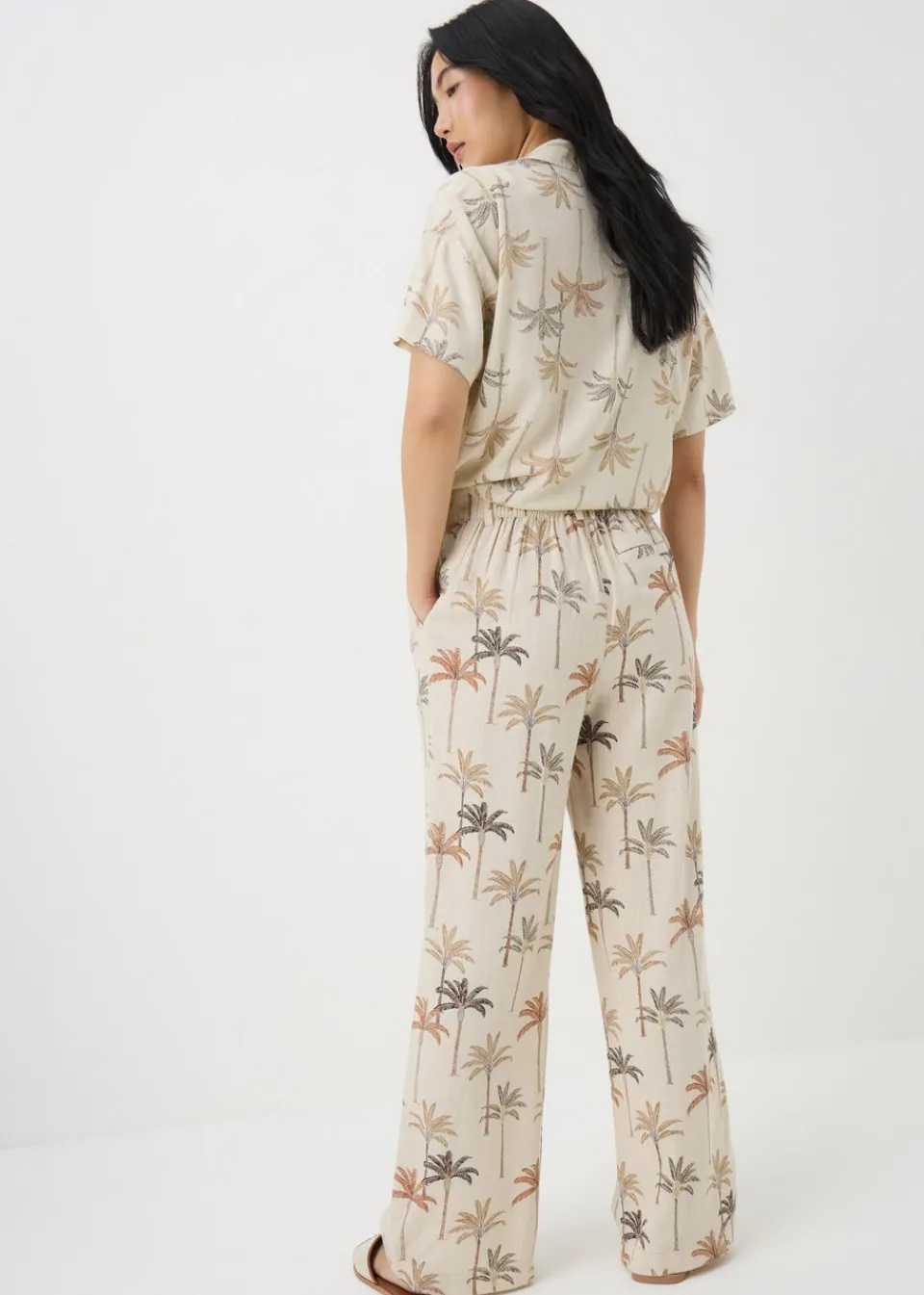 Trousers>Papaya Stone Palm Linen Blend Wide Leg Trousers