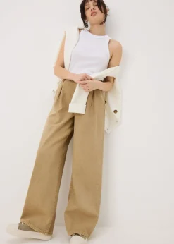 Jeans & Jeggings>Papaya Pleat Wide Leg Jeans Stone