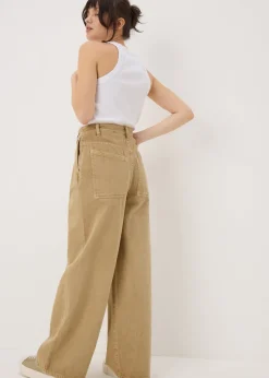 Jeans & Jeggings>Papaya Pleat Wide Leg Jeans Stone