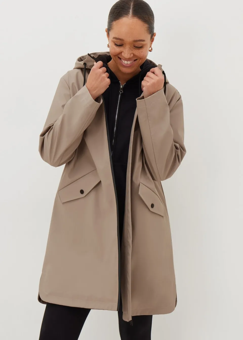 Coats & Jackets>Papaya Stone Rubberised Showerproof Parka Coat