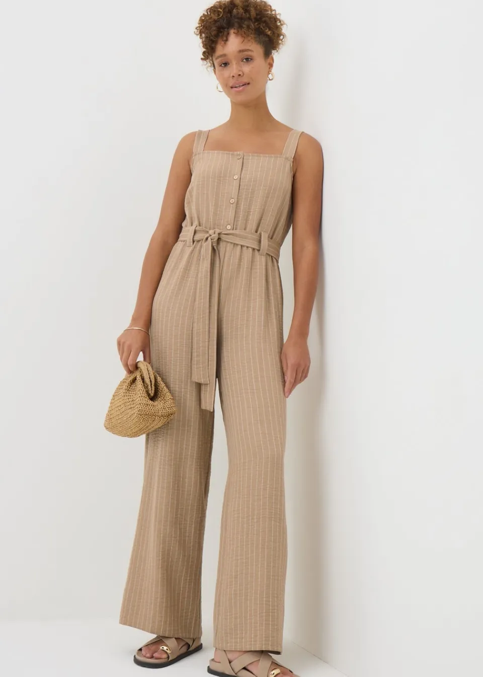 Jumpsuits & Playsuits>Papaya Stripe Button Front Jumpsuit Stone