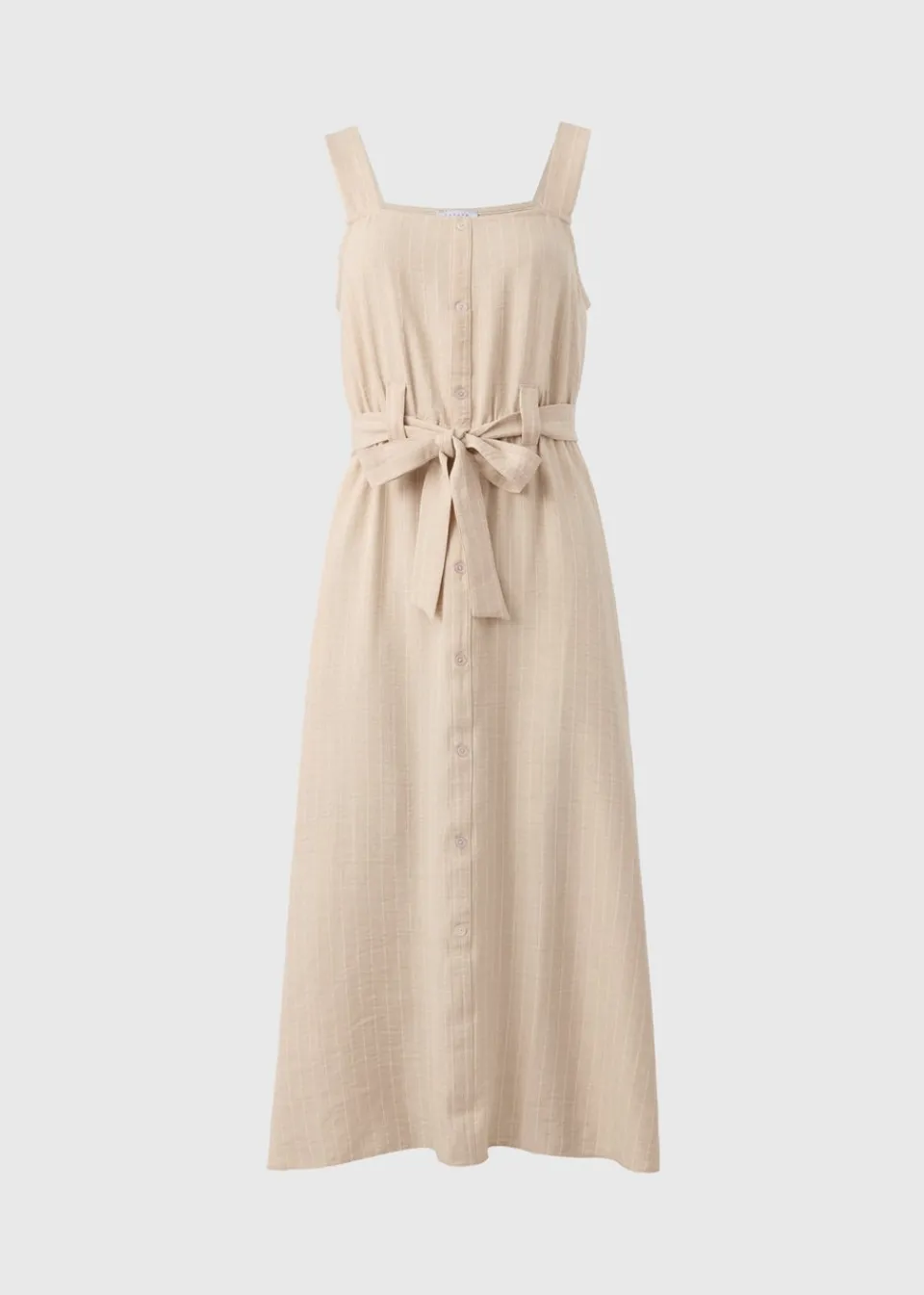 Dresses>Papaya Stone Stripe Square Neck Belted Midi Dress
