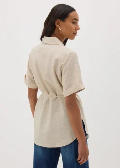 Tops>Papaya Stone Tie Waist Longline Shirt