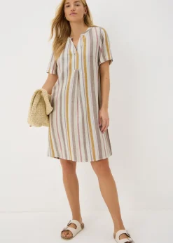 Dresses>Papaya Stripe Linen Blend Shift Mini Dress