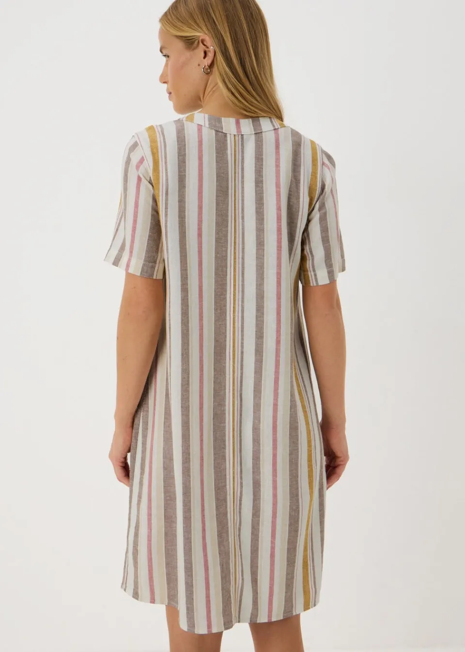 Dresses>Papaya Stripe Linen Blend Shift Mini Dress