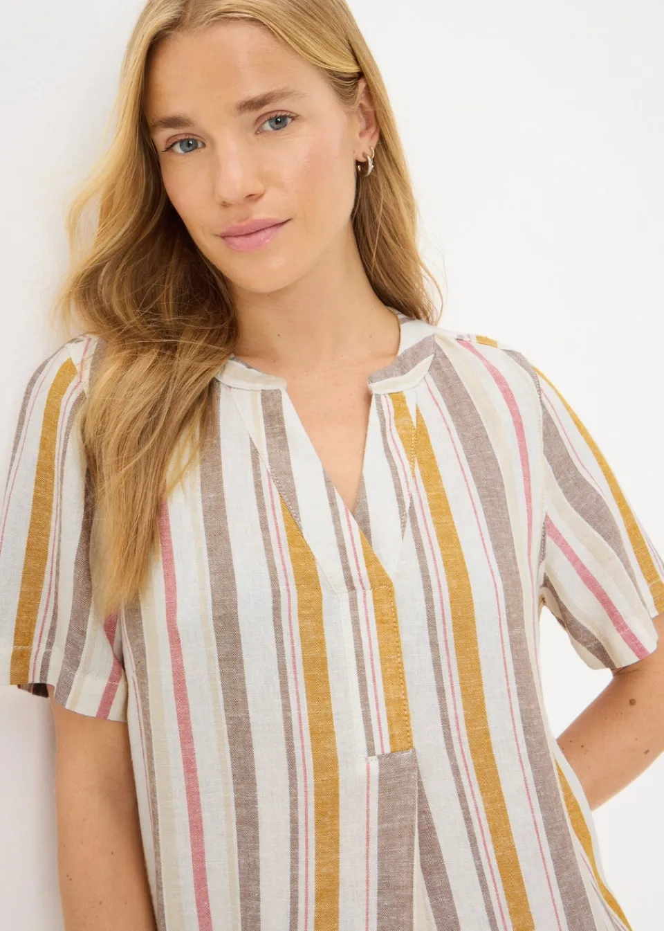 Dresses>Papaya Stripe Linen Blend Shift Mini Dress