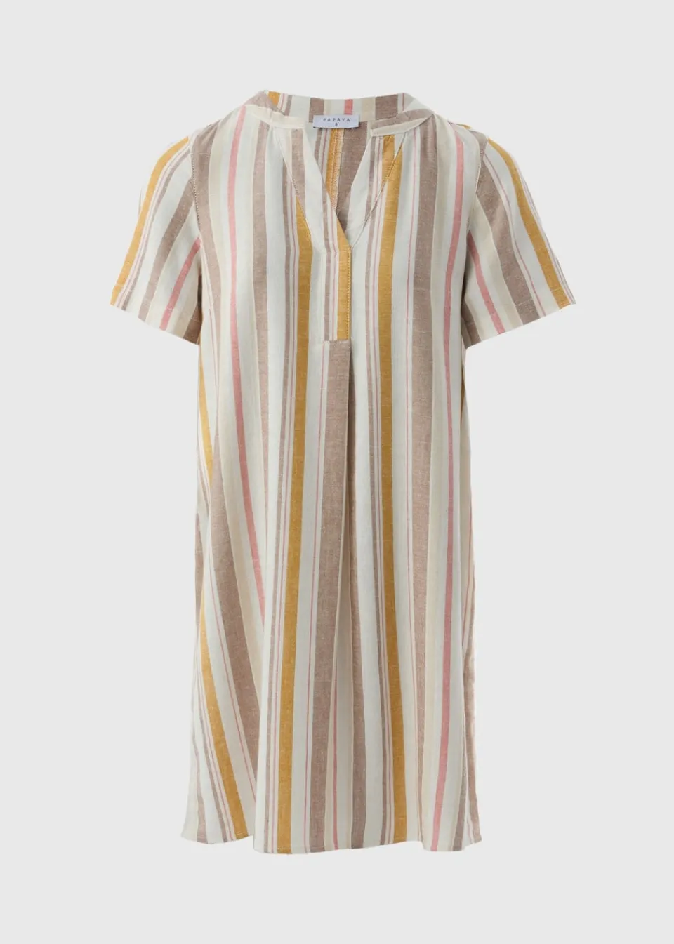 Dresses>Papaya Stripe Linen Blend Shift Mini Dress