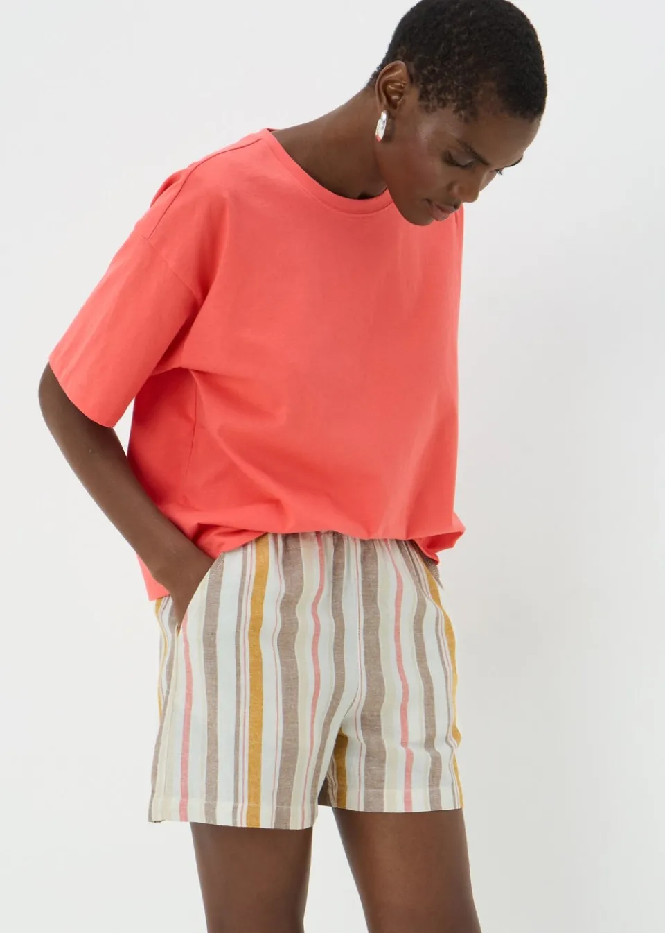 Shorts>Papaya Stripe Linen Blend Shorts