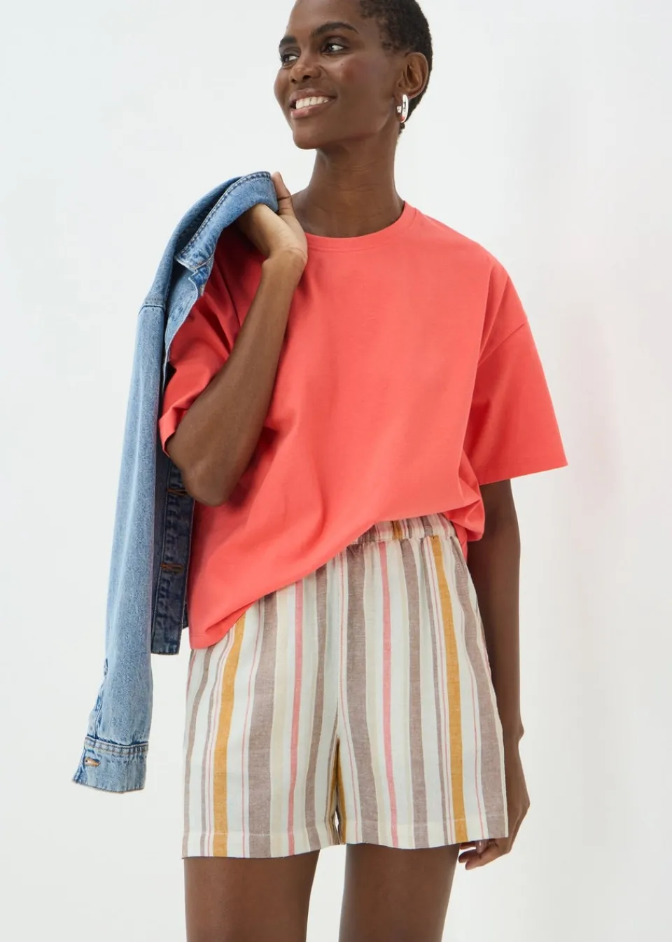Shorts>Papaya Stripe Linen Blend Shorts
