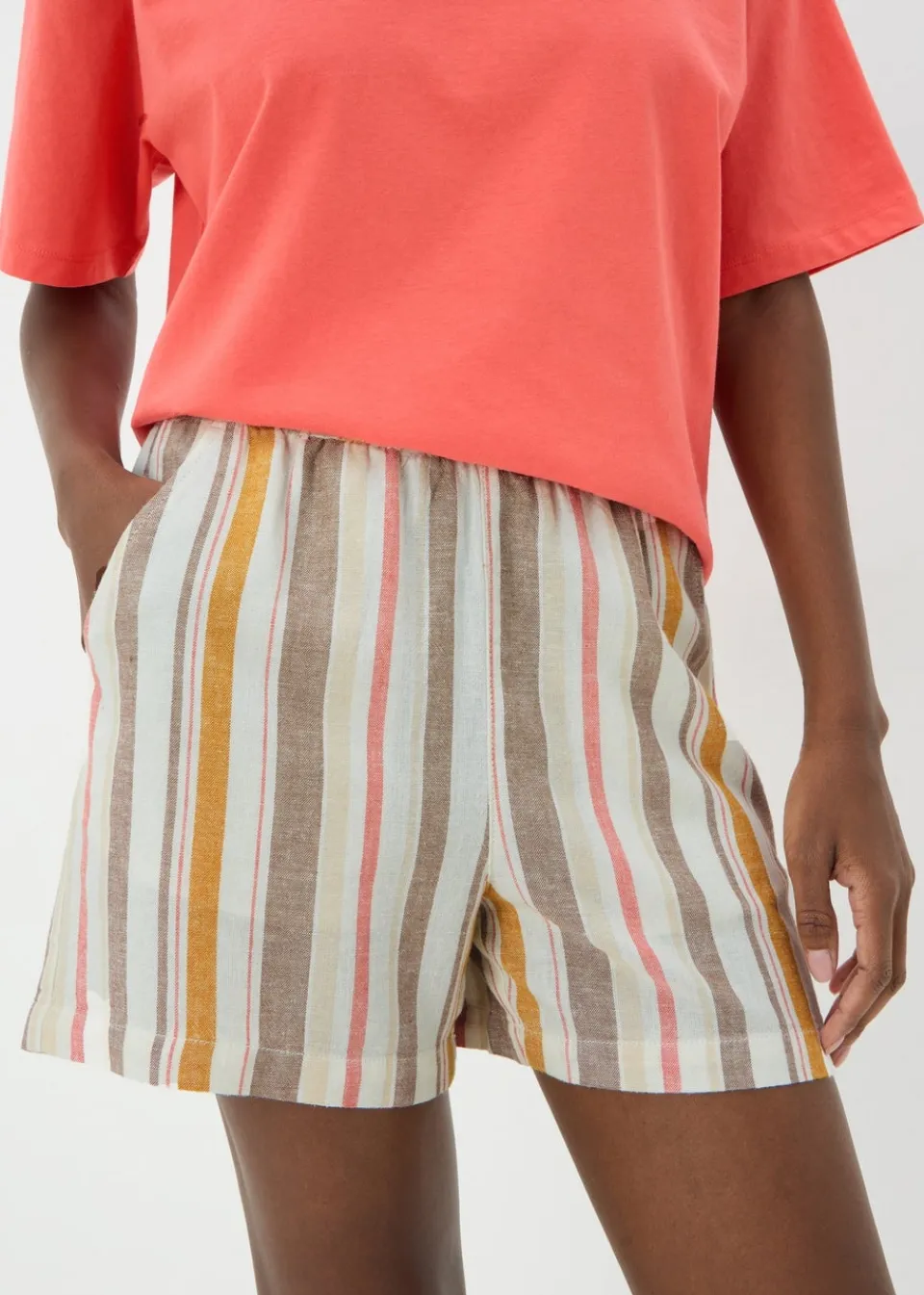 Shorts>Papaya Stripe Linen Blend Shorts