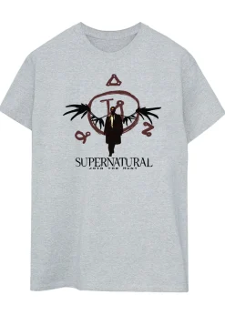 T-Shirts>Supernatural Light Grey Logo Heather Printed Boyfriend Fit T-Shirt