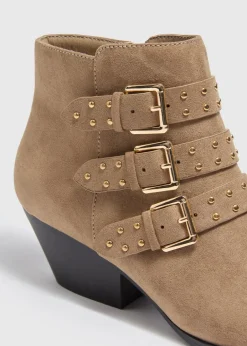 Footwear>Papaya Tan Studded Buckle Western Boots