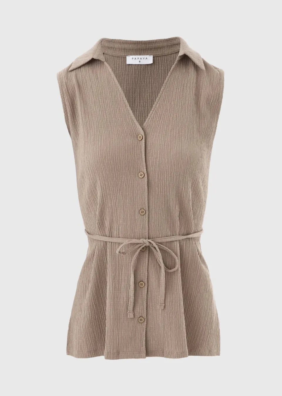 Tops>Papaya Taupe Co Ord Textured Waistcoat
