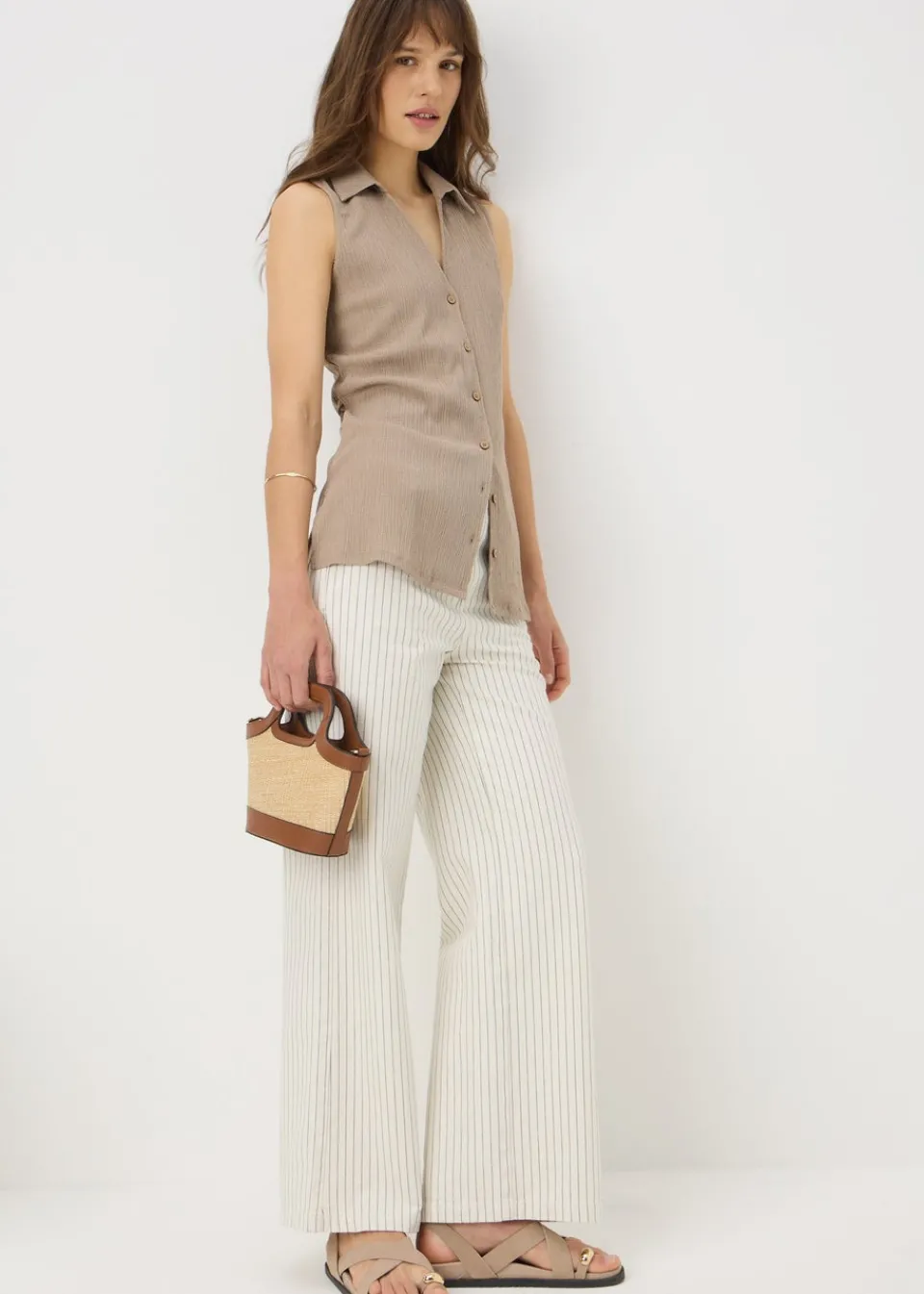 Tops>Papaya Taupe Co Ord Textured Waistcoat