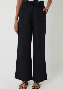 Trousers>Threadbare Black Belted Linen Blend Wide Leg Trousers