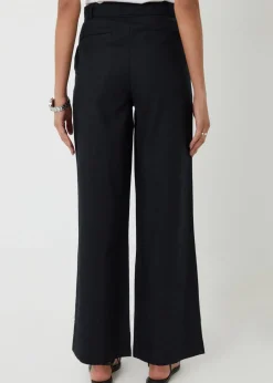Trousers>Threadbare Black Belted Linen Blend Wide Leg Trousers