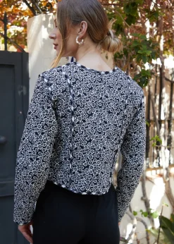 Coats & Jackets>Threadbare Black Floral Tie Front Reversible Quilted Jacket
