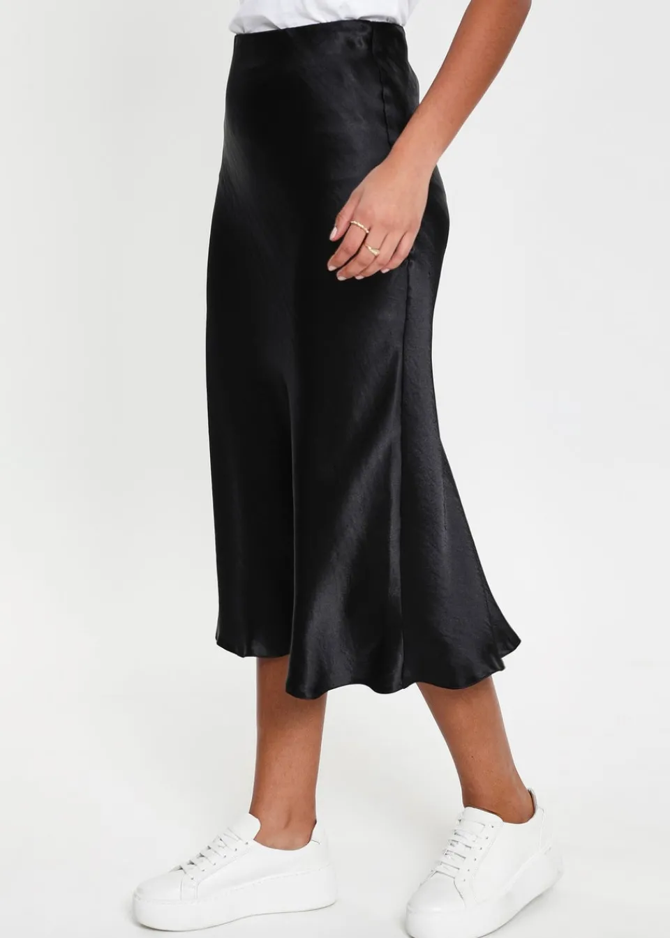 Skirts>Threadbare Black Marie Satin Midi Skirt