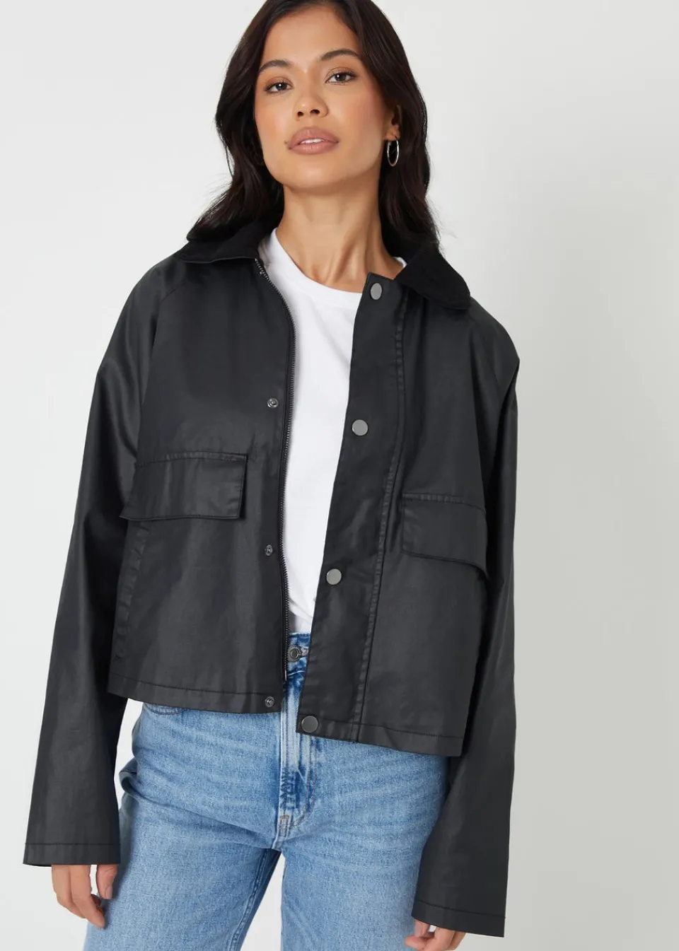 Coats & Jackets>Threadbare Black Waxed Jacket with Concealed Hood