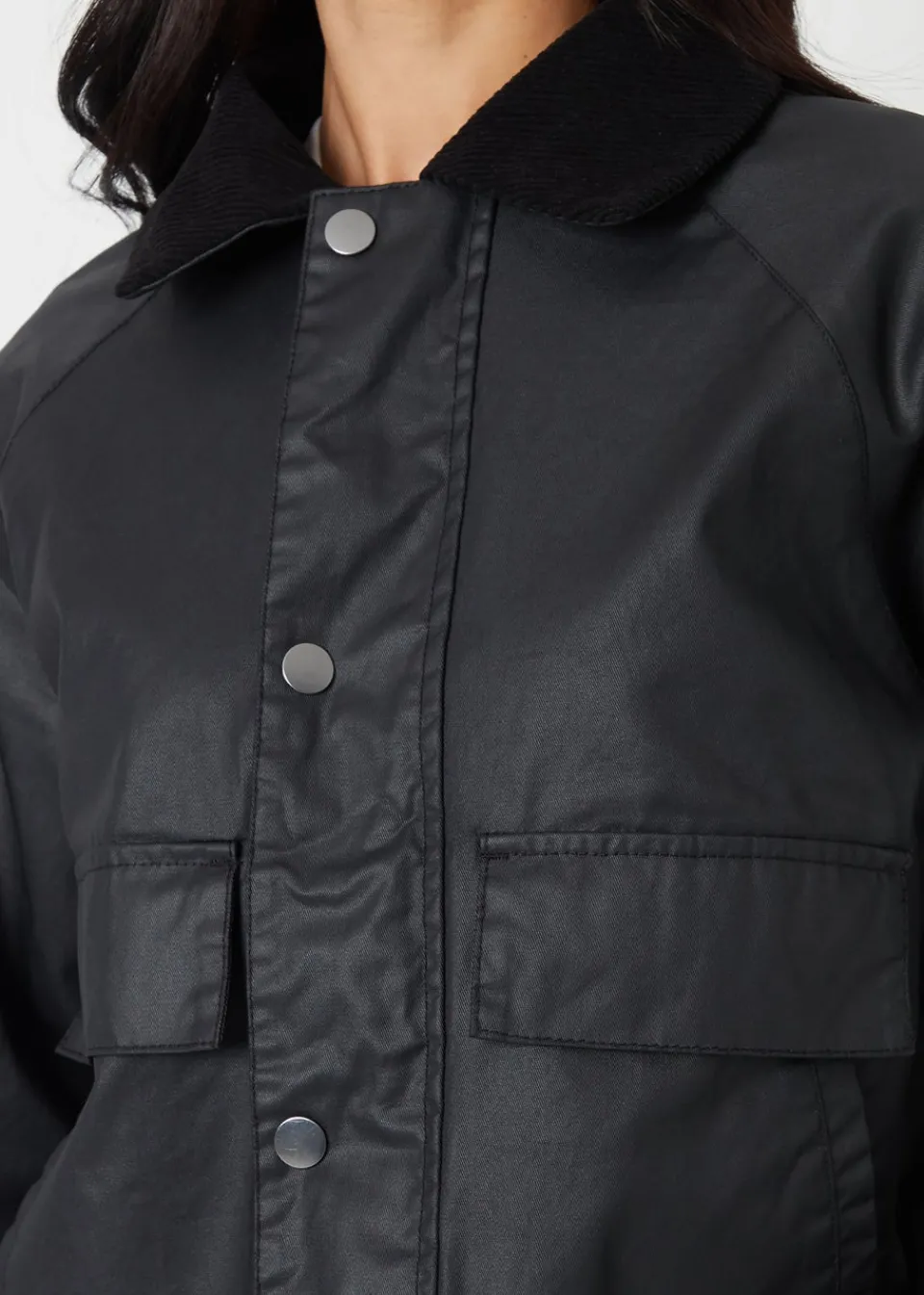 Coats & Jackets>Threadbare Black Waxed Jacket with Concealed Hood