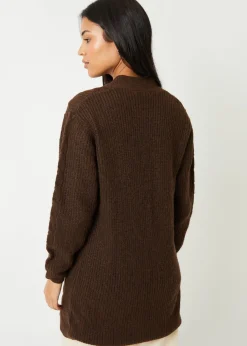 Tops>Threadbare Chocolate Rozanna Cable Knit Cardigan