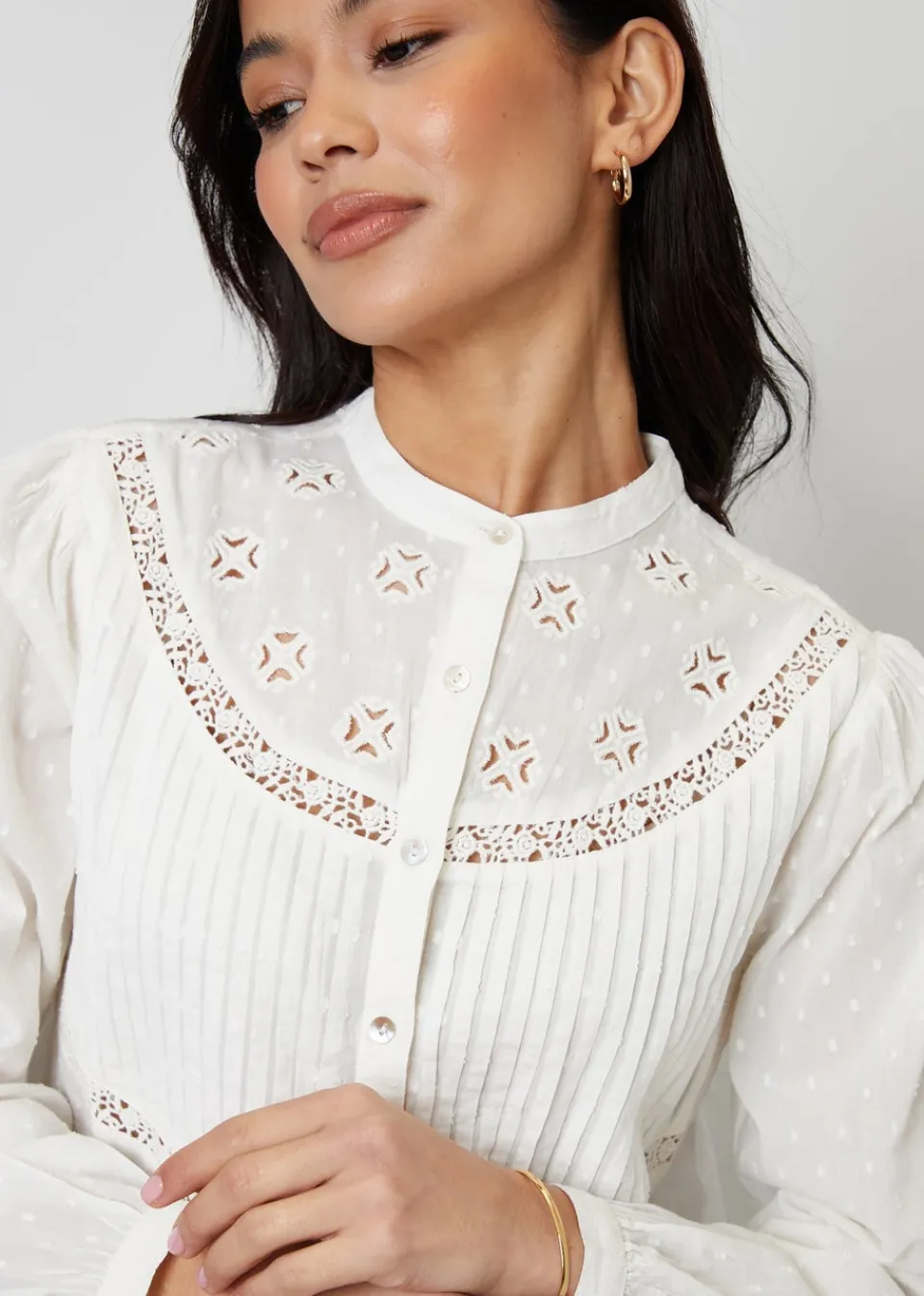 Tops>Threadbare Cream Lace Detail Boho Blouse