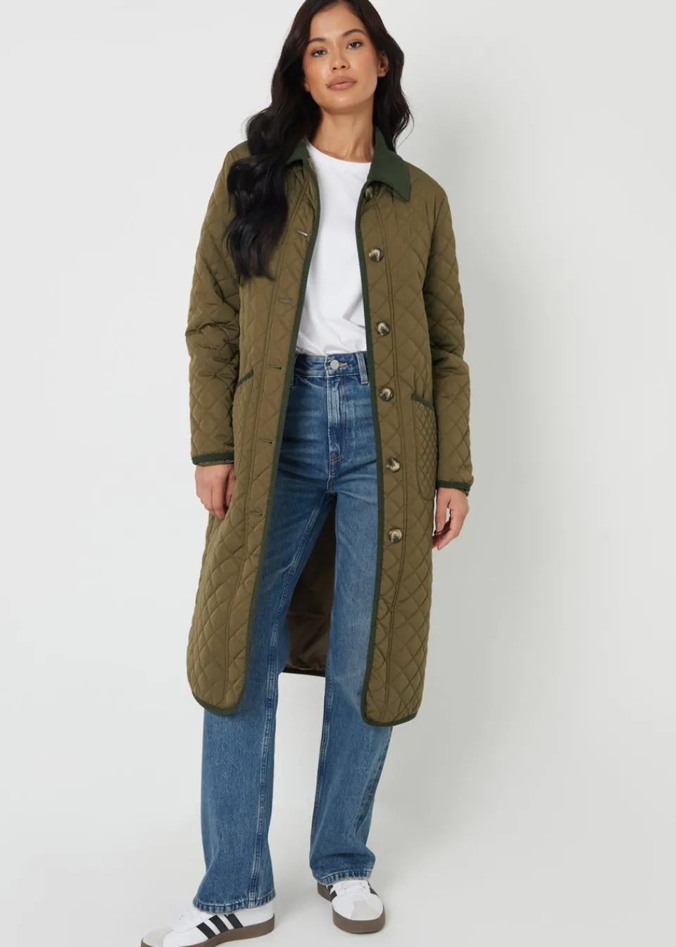 Coats & Jackets>Threadbare Khaki Cord Collar Diamond Quilted Jacket
