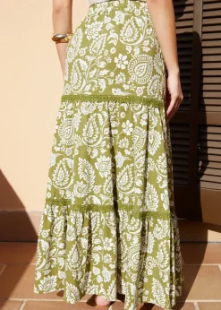 Skirts>Threadbare Khaki Tiered Jersey Maxi Skirt