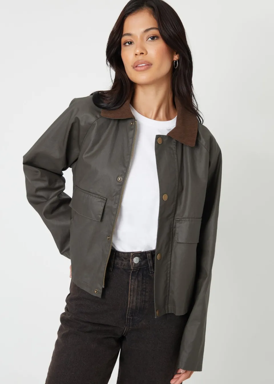 Coats & Jackets>Threadbare Khaki Waxed Jacket with Concealed Hood
