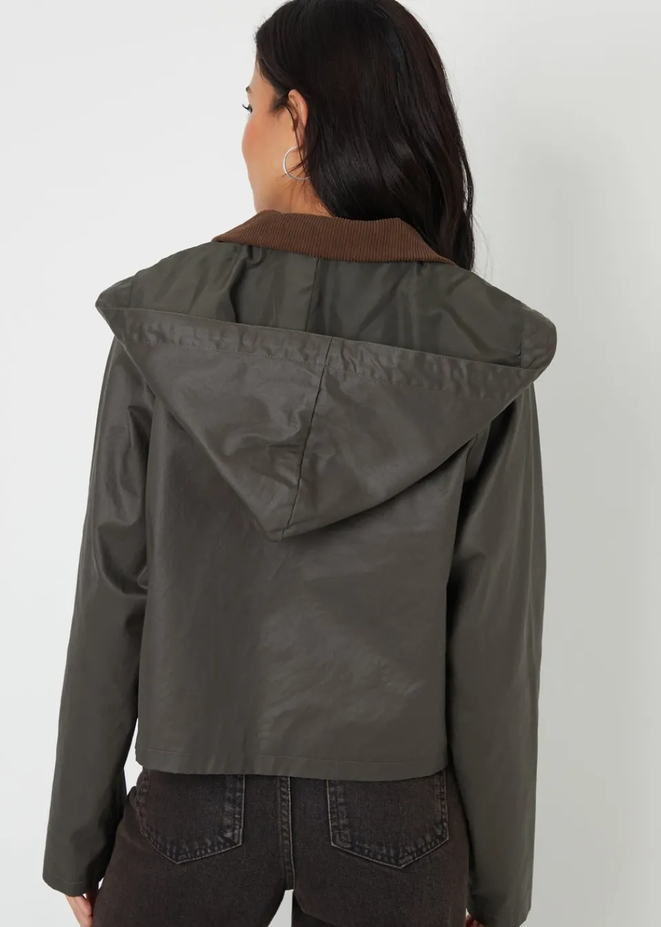 Coats & Jackets>Threadbare Khaki Waxed Jacket with Concealed Hood