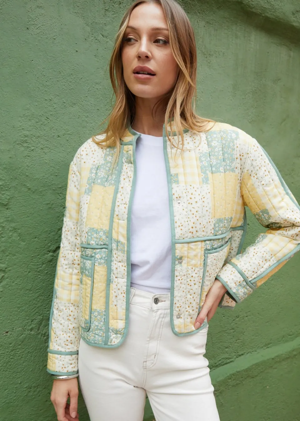 Coats & Jackets>Threadbare Lemon Floral Patchwork Quilted Jacket