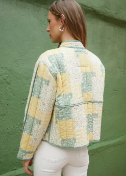 Coats & Jackets>Threadbare Lemon Floral Patchwork Quilted Jacket