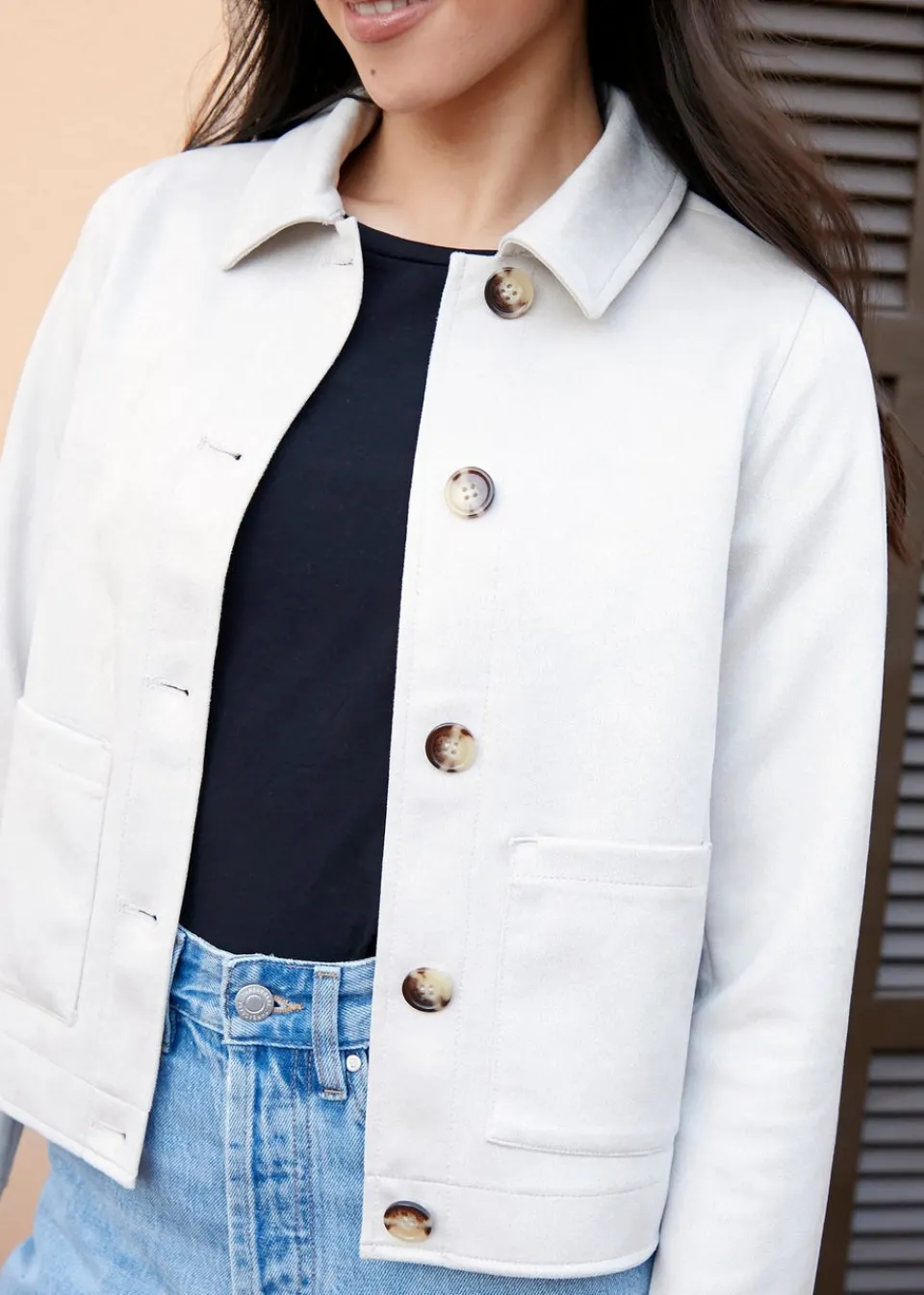 Coats & Jackets>Threadbare Natural Cropped Button Up Suedette Shacket